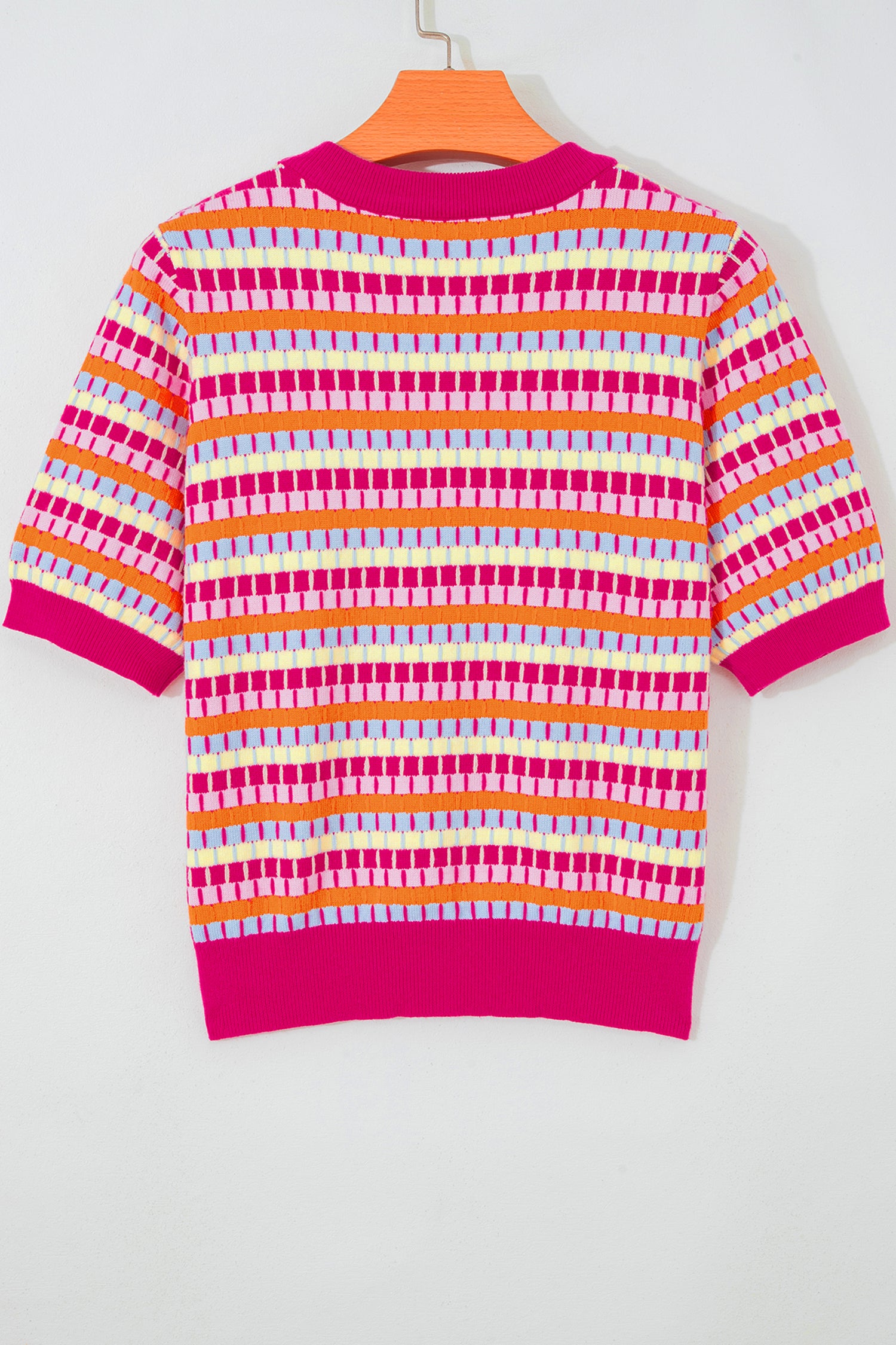 Orange Abstract Striped Knit Short Sleeve Sweater - Snoopy's Closet