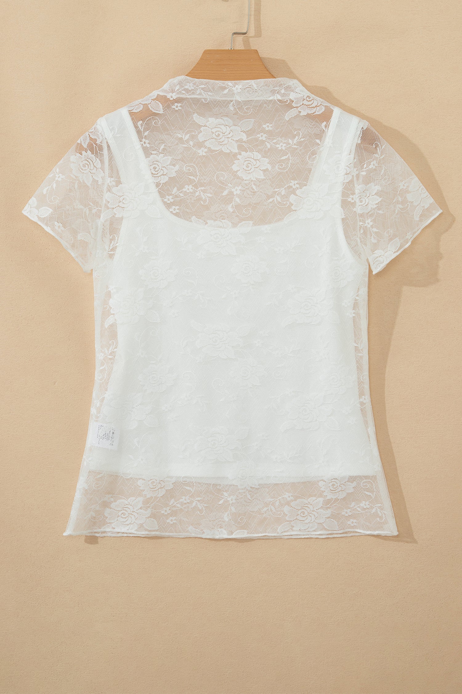 White Sheer Lace Round Neck T Shirt - Snoopy's Closet