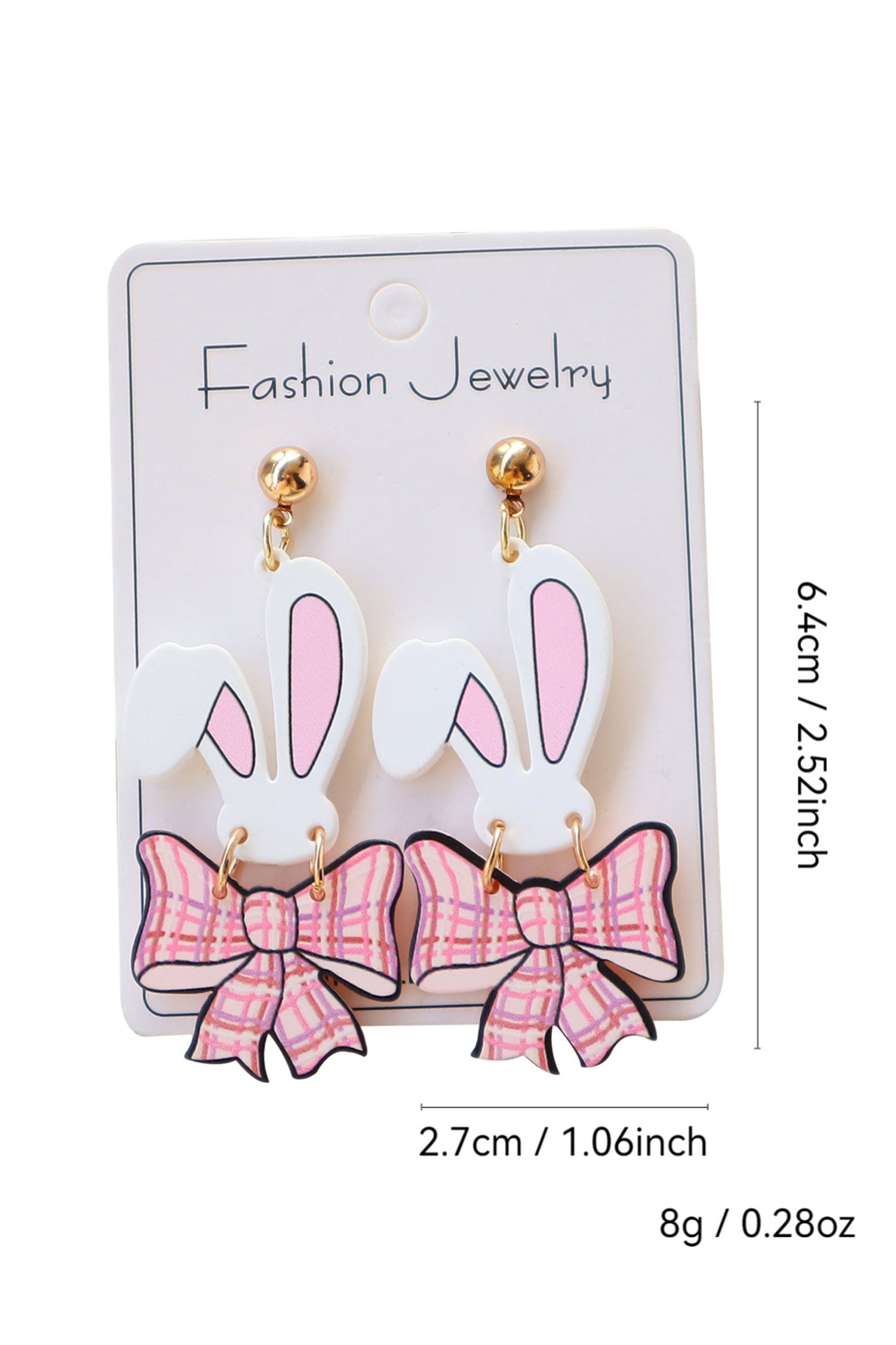 Pink Plaid Bow Easter Bunny Studded Earrings - Snoopy's Closet