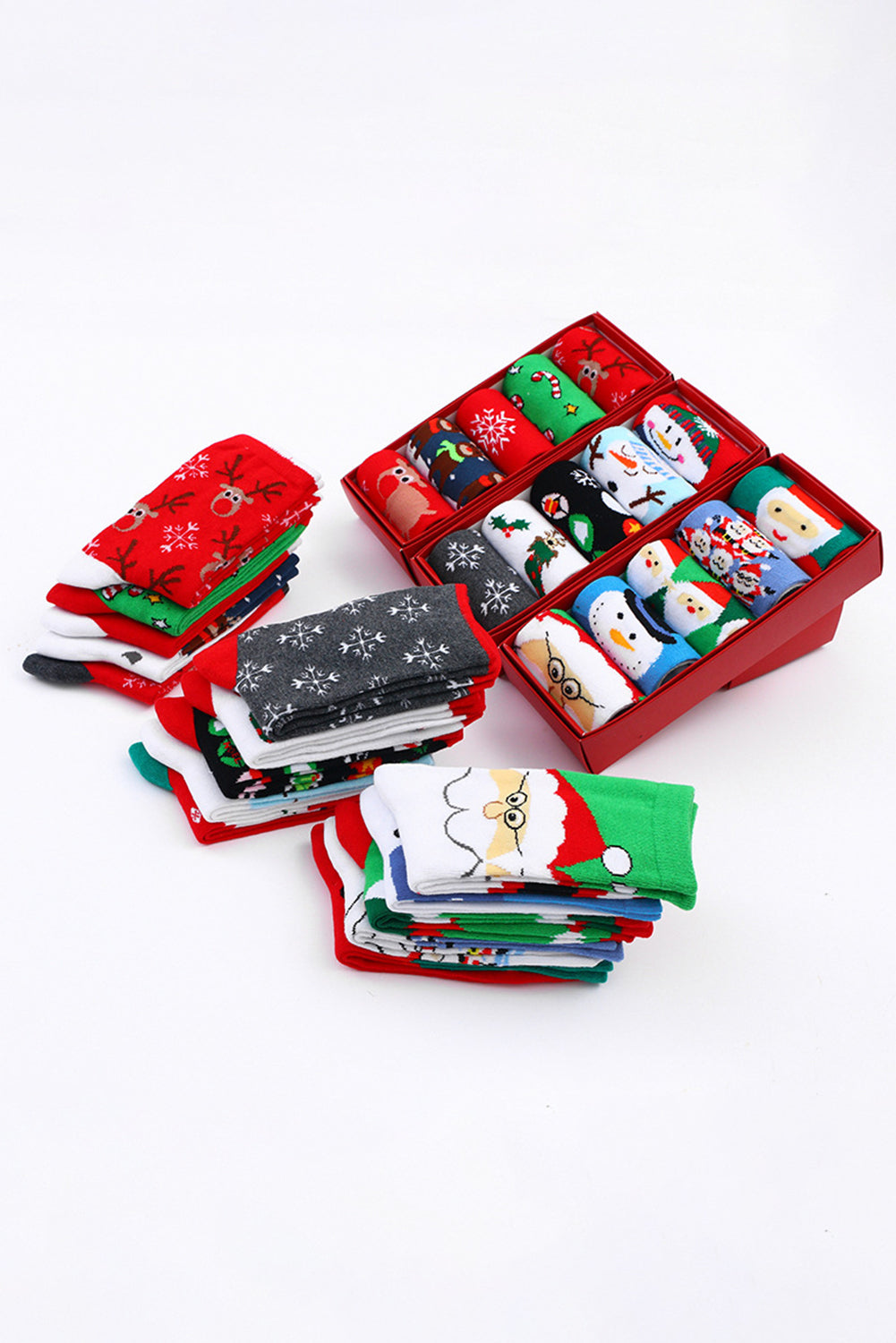 Dearlove Fiery Red 5 Pairs/Set Christmas Cartoon Elk Soft Socks Set with Box - Snoopy's Closet