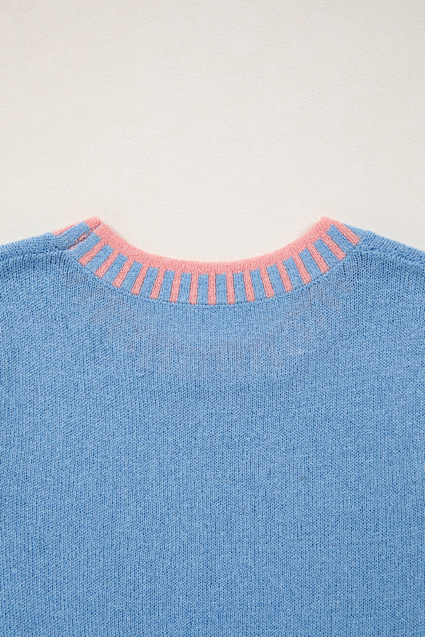 Sky Blue Contrast Trim Round Neck Sleeveless Sweater - Snoopy's Closet