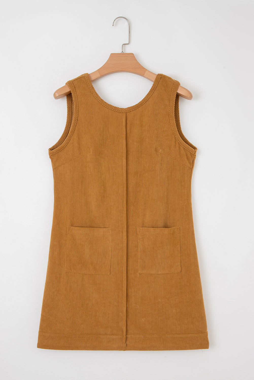 Minivestido de pana beige sin mangas con bolsillos de parche