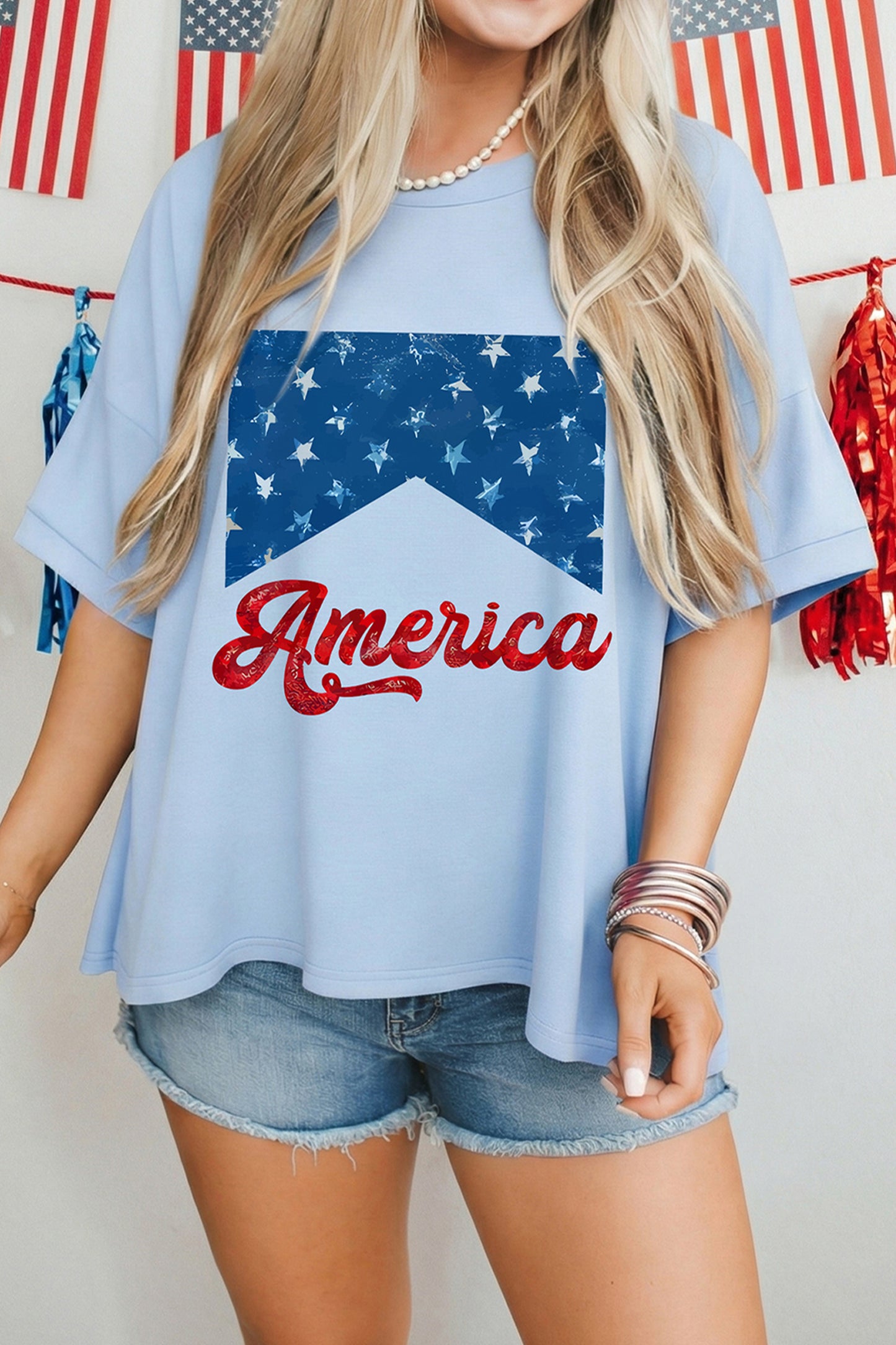 Camiseta relajada con estampado Myosotis America Fashion