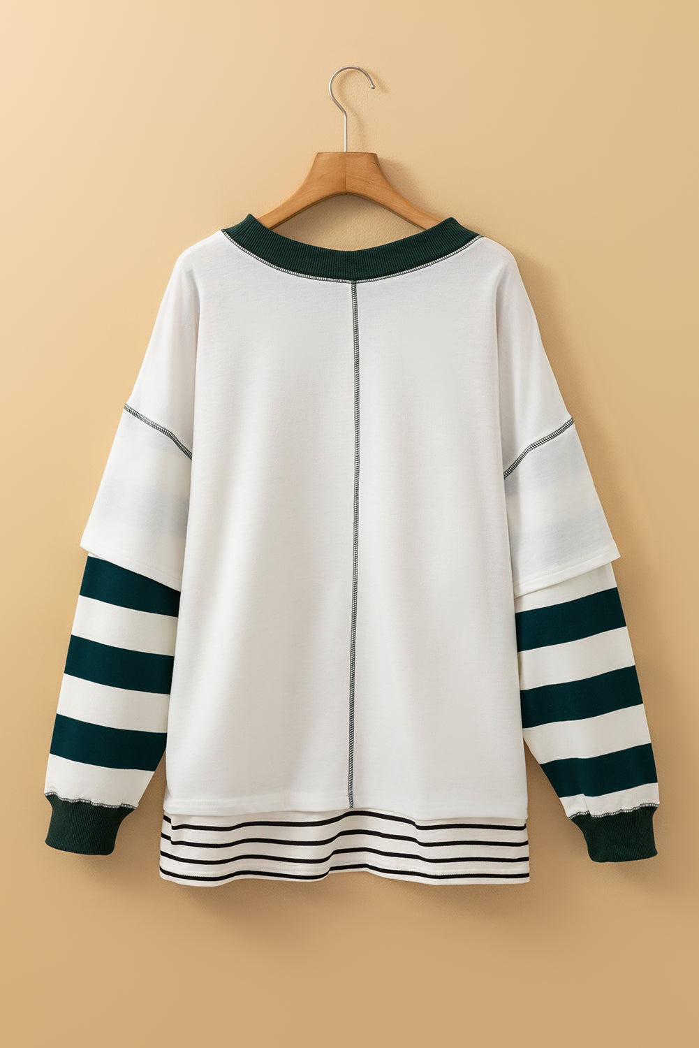 White Stripe Bowknot Patched Pattern Contrast Stitching Pullover Trendy Sweatshirt - Snoopy's Closet