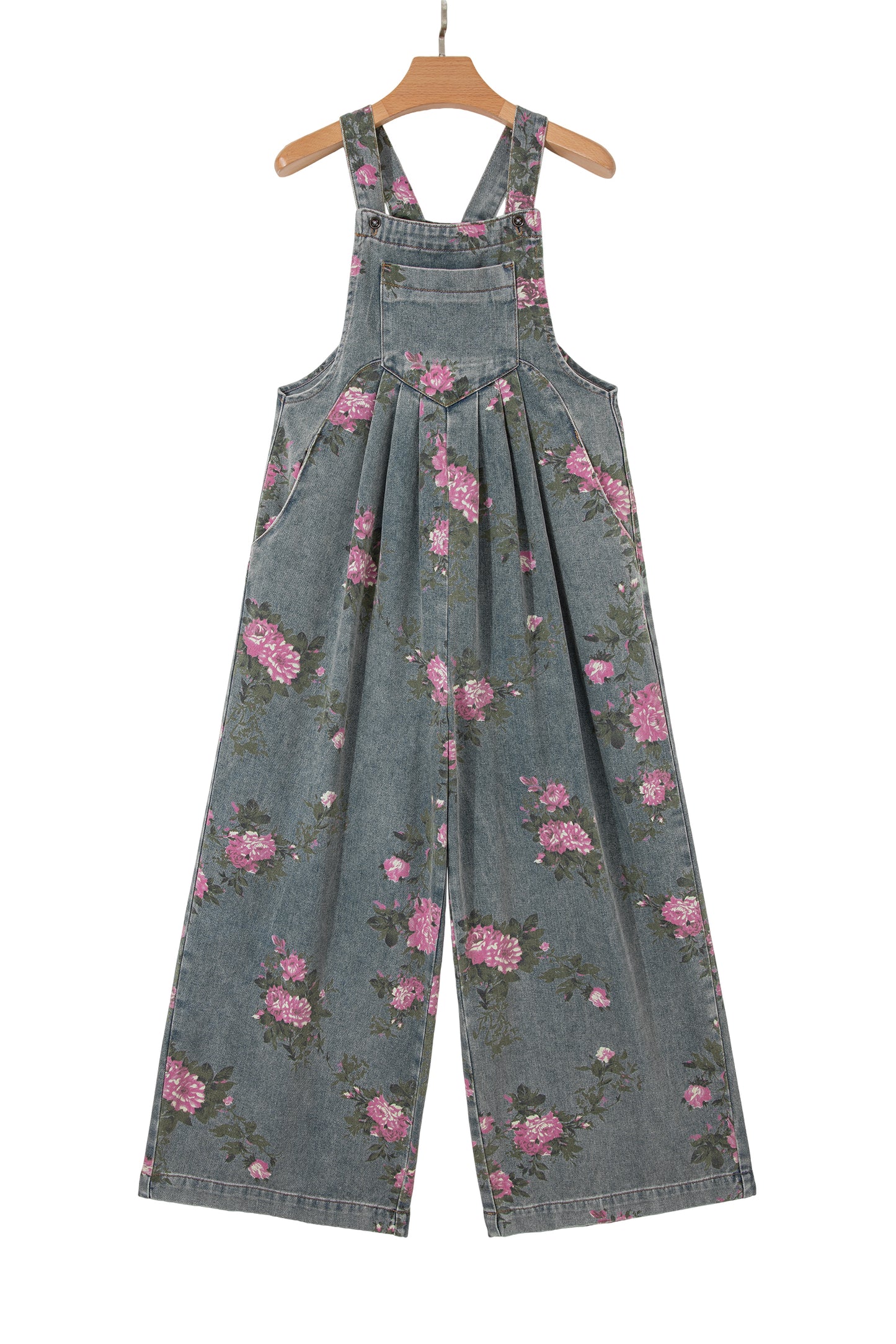 Mono vaquero de pierna ancha plisado de talle alto con estampado floral gris Beau