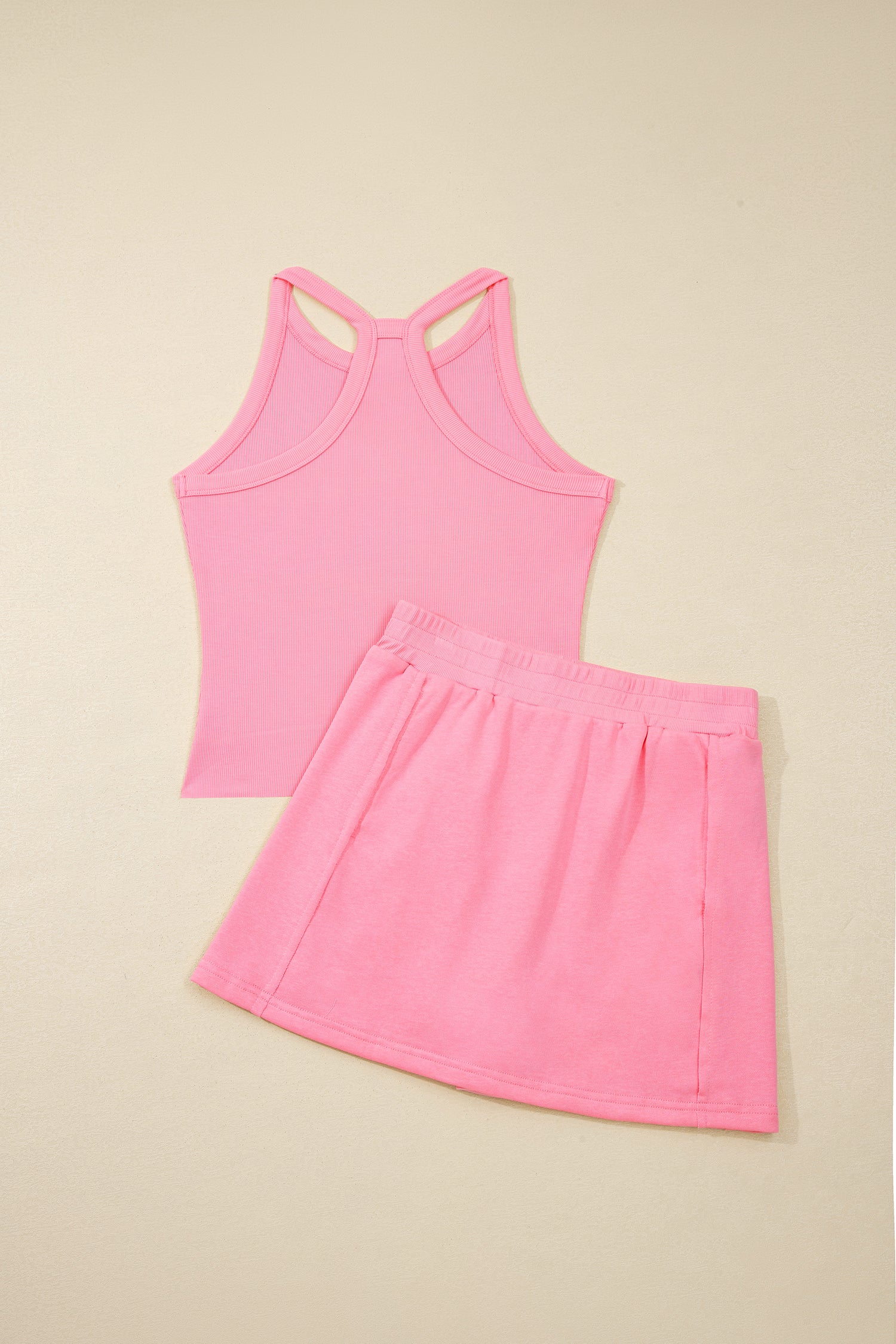 Green Slim Tank Top Elastic Waist Mini Skort 2pcs Outfit - Snoopy's Closet