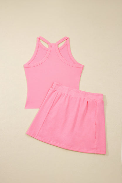 Green Slim Tank Top Elastic Waist Mini Skort 2pcs Outfit - Snoopy's Closet