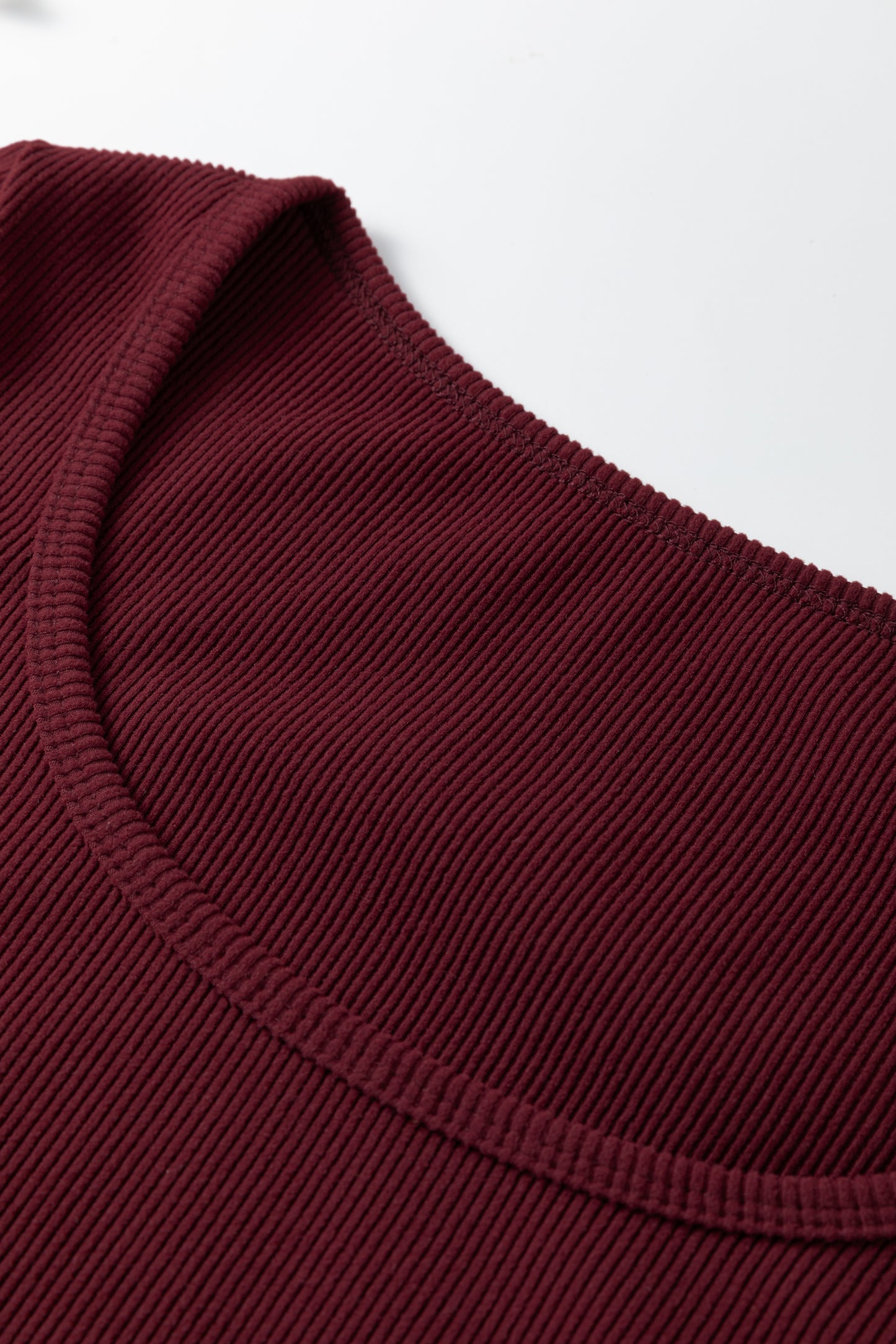 Coffee Ribbed Solid Color U Neck Cropped Long Sleeve Top - Snoopy's Closet