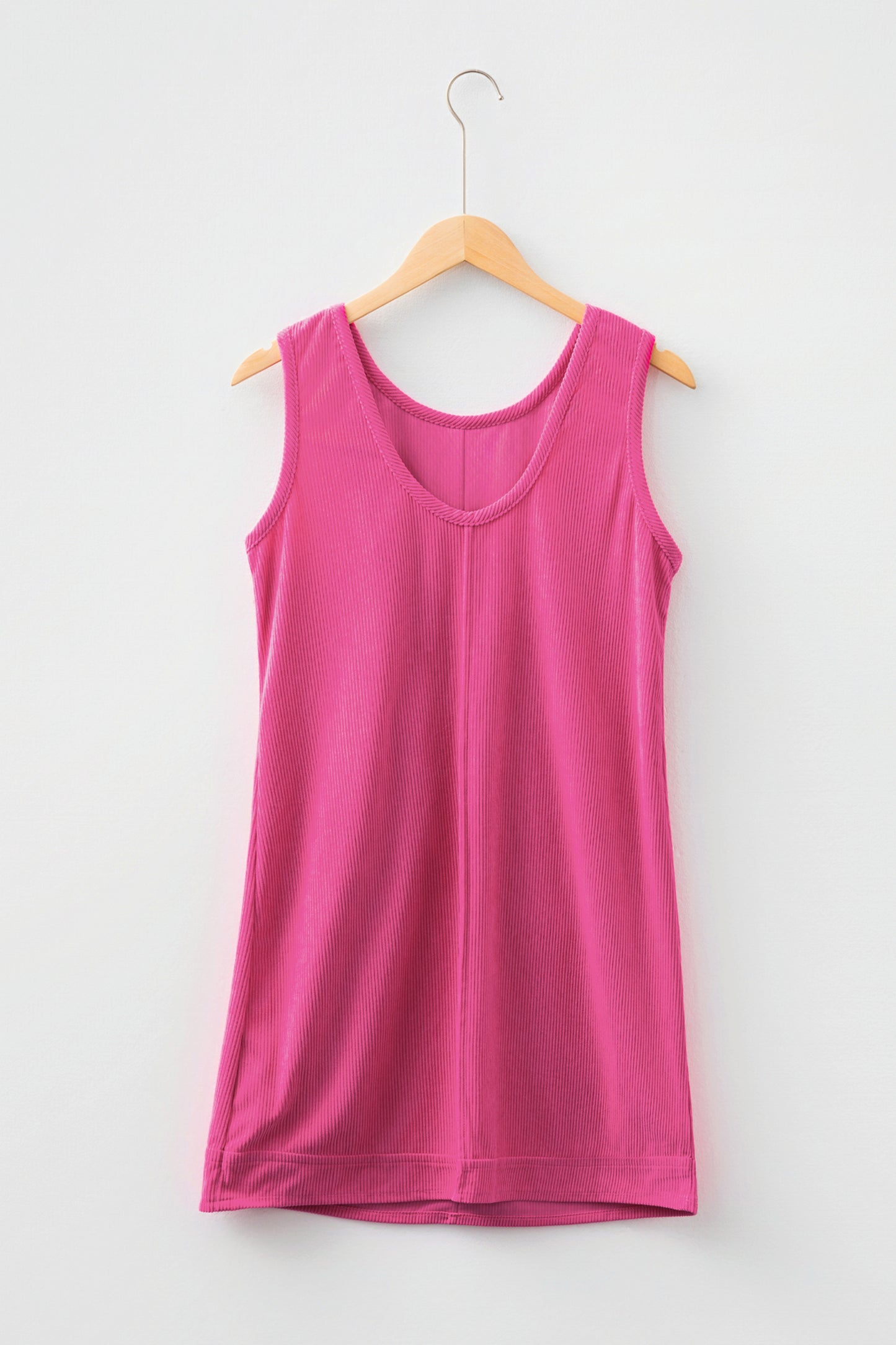 Minivestido sin mangas de pana rojo rosa con bolsillos de parche