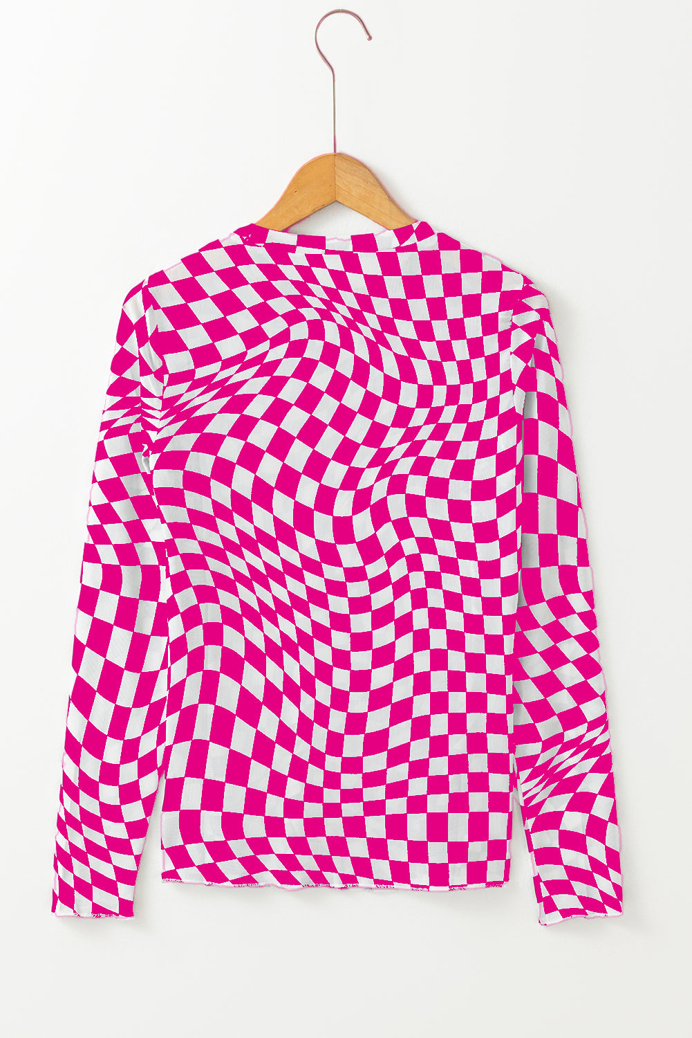 Black Checkered Pattern Mesh Mock Neck Long Sleeve Top - Snoopy's Closet
