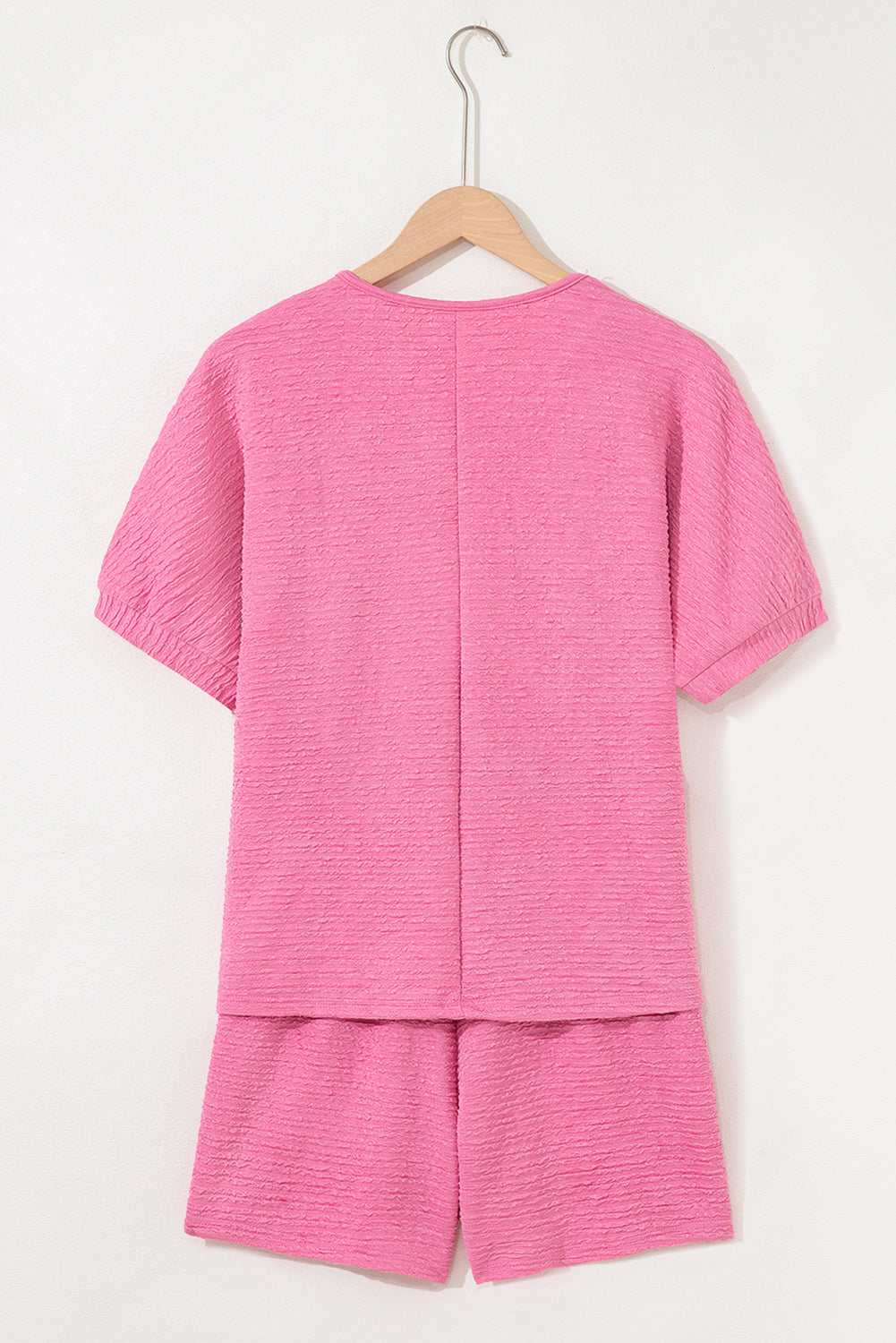 Pink Textured V Neck T Shirt and Shorts Set - Snoopy's Closet