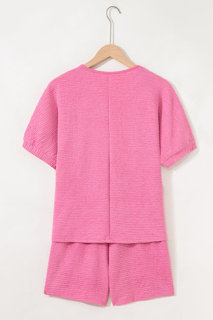 Pink Textured V Neck T Shirt and Shorts Set - Snoopy's Closet