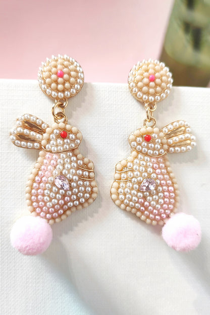 Pink Easter Bunny Pearl Beaded Earrings - Snoopy's Closet
