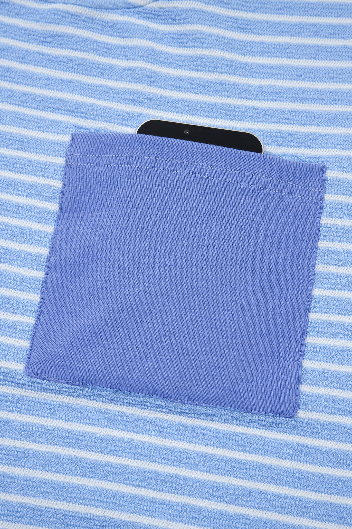 Sky Blue Stripe Crew Neck Tee Drawstring Waist Cropped Pants Set - Snoopy's Closet