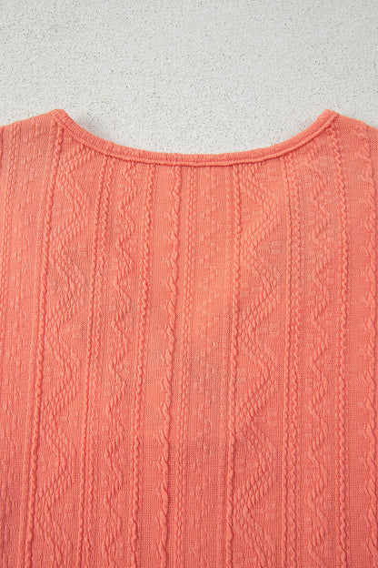 Grapefruit Orange Crochet Floral Accent V Neck Textured Pants Set - Snoopy's Closet