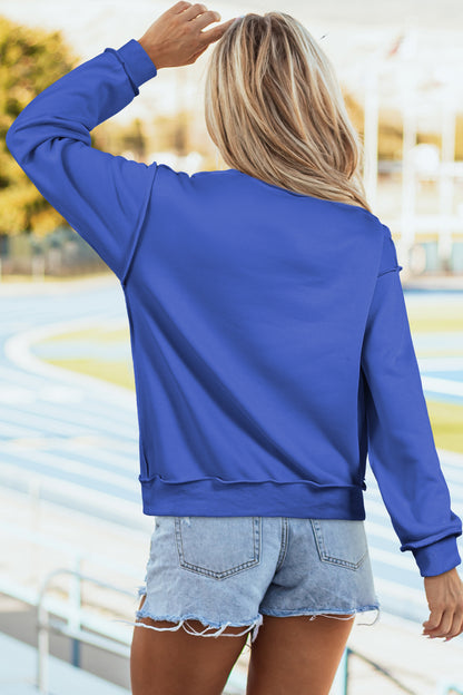 Dark Blue KENTUCKY Leopard KY Letter Print Reversible High Neck Sweatshirt - Snoopy's Closet