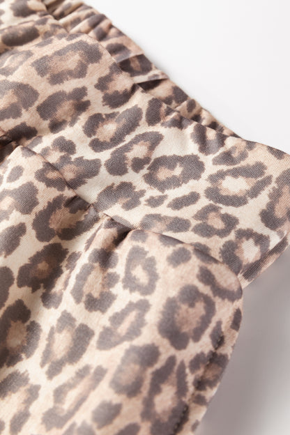 Light French Beige Leopard Print V Neck Pullover Mini Skirt 2pcs Set - Snoopy's Closet