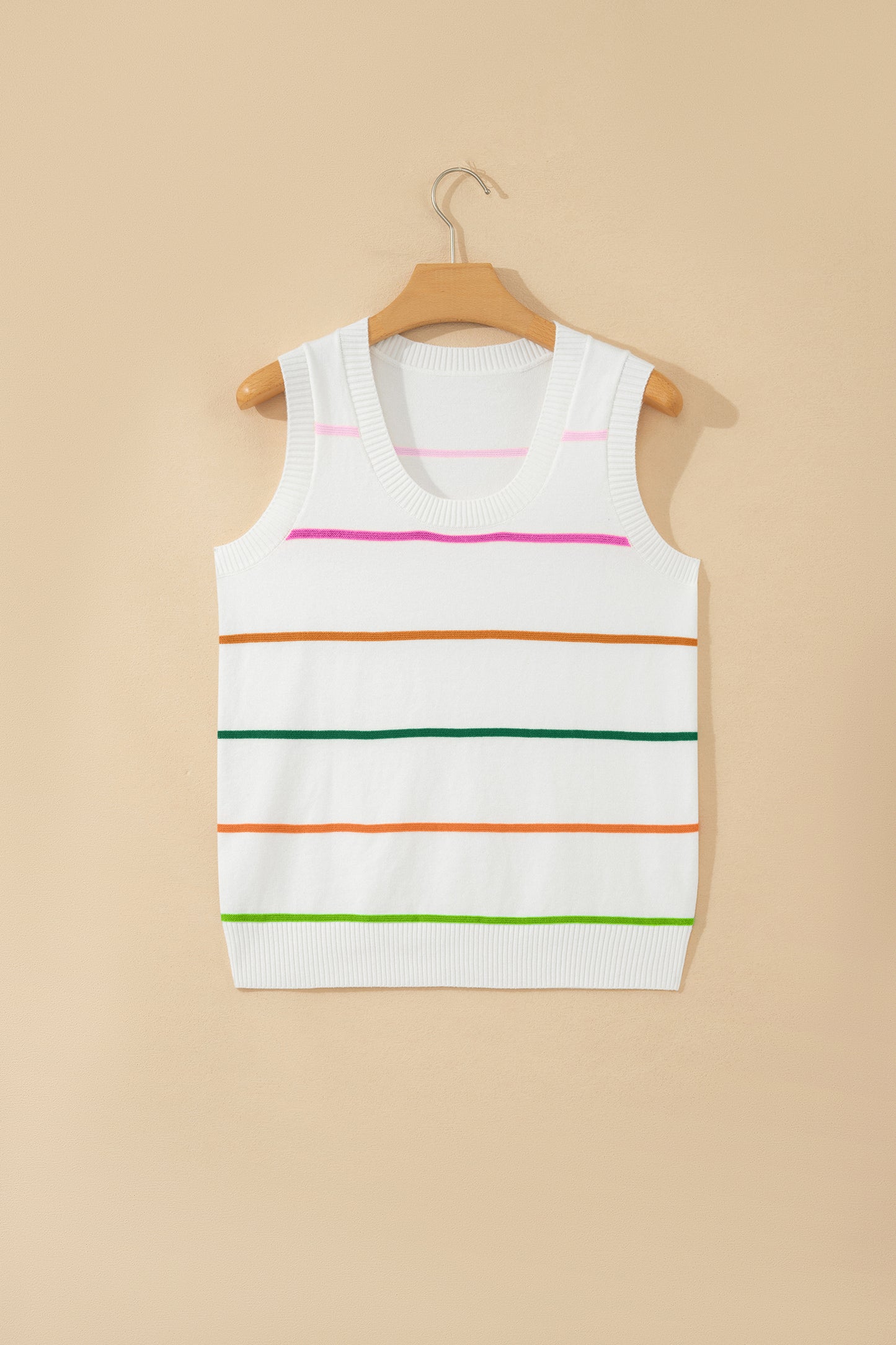 White Stripe Round Neck Knitted Sweater Tank - Snoopy's Closet