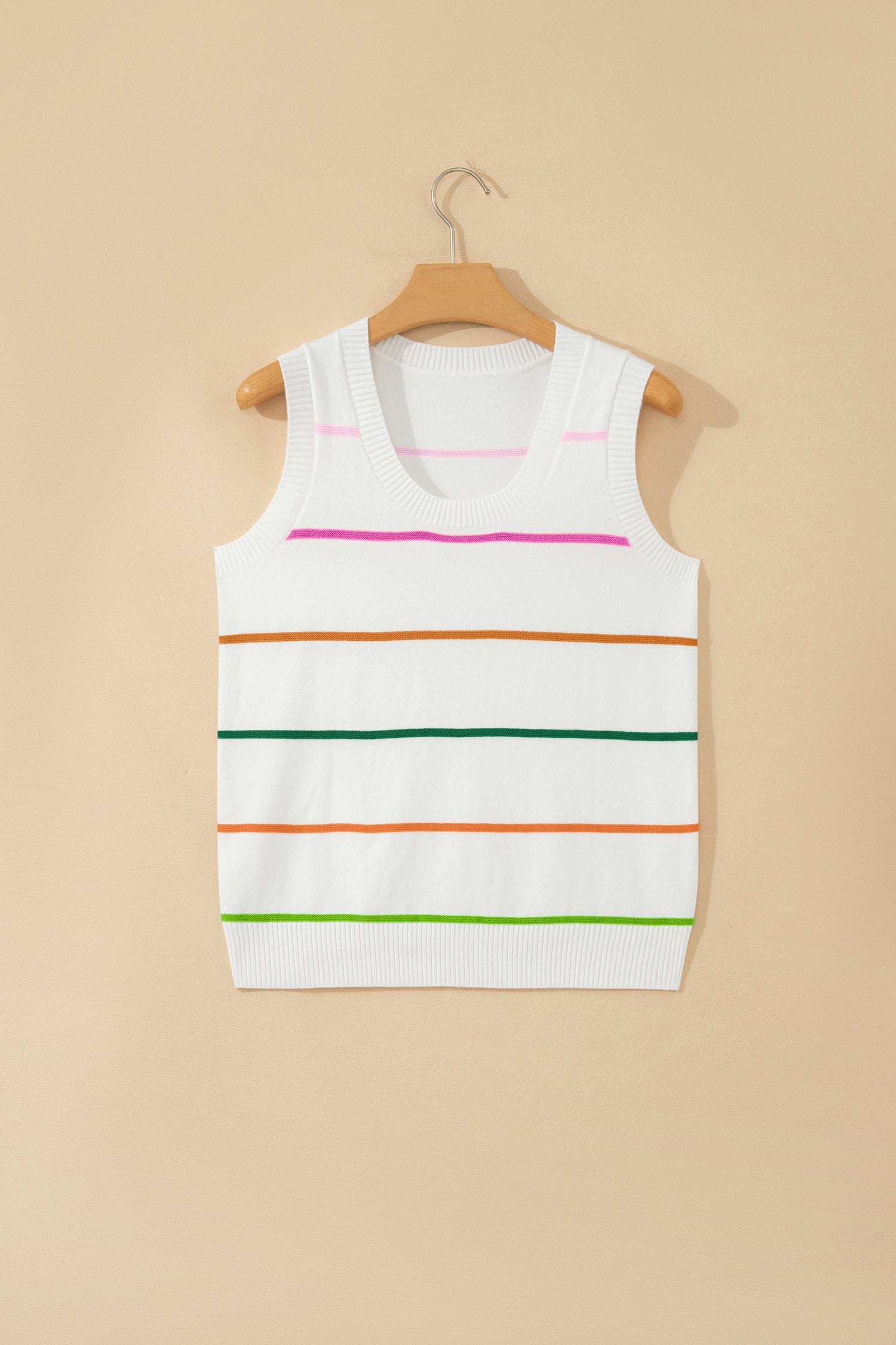 White Stripe Round Neck Knitted Sweater Tank - Snoopy's Closet