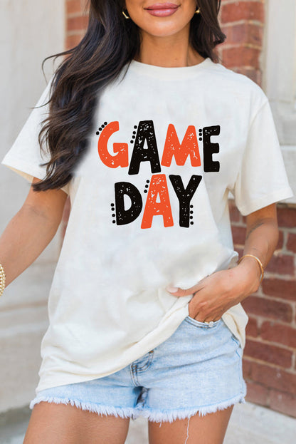 Camiseta informal blanca divertida con letras estampadas para el DÍA DEL PARTIDO