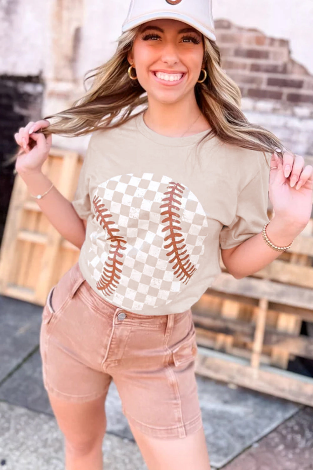 Jet Stream Checkered Baseball Graphic Tee - Snoopy's Closet