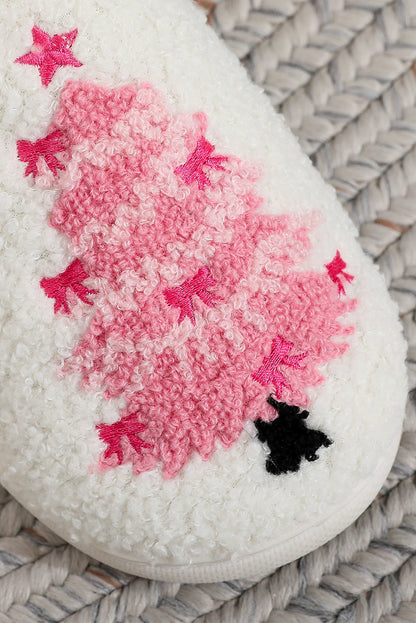 White Plush Christmas Tree Color Contrasted Liner House Slippers - Snoopy's Closet