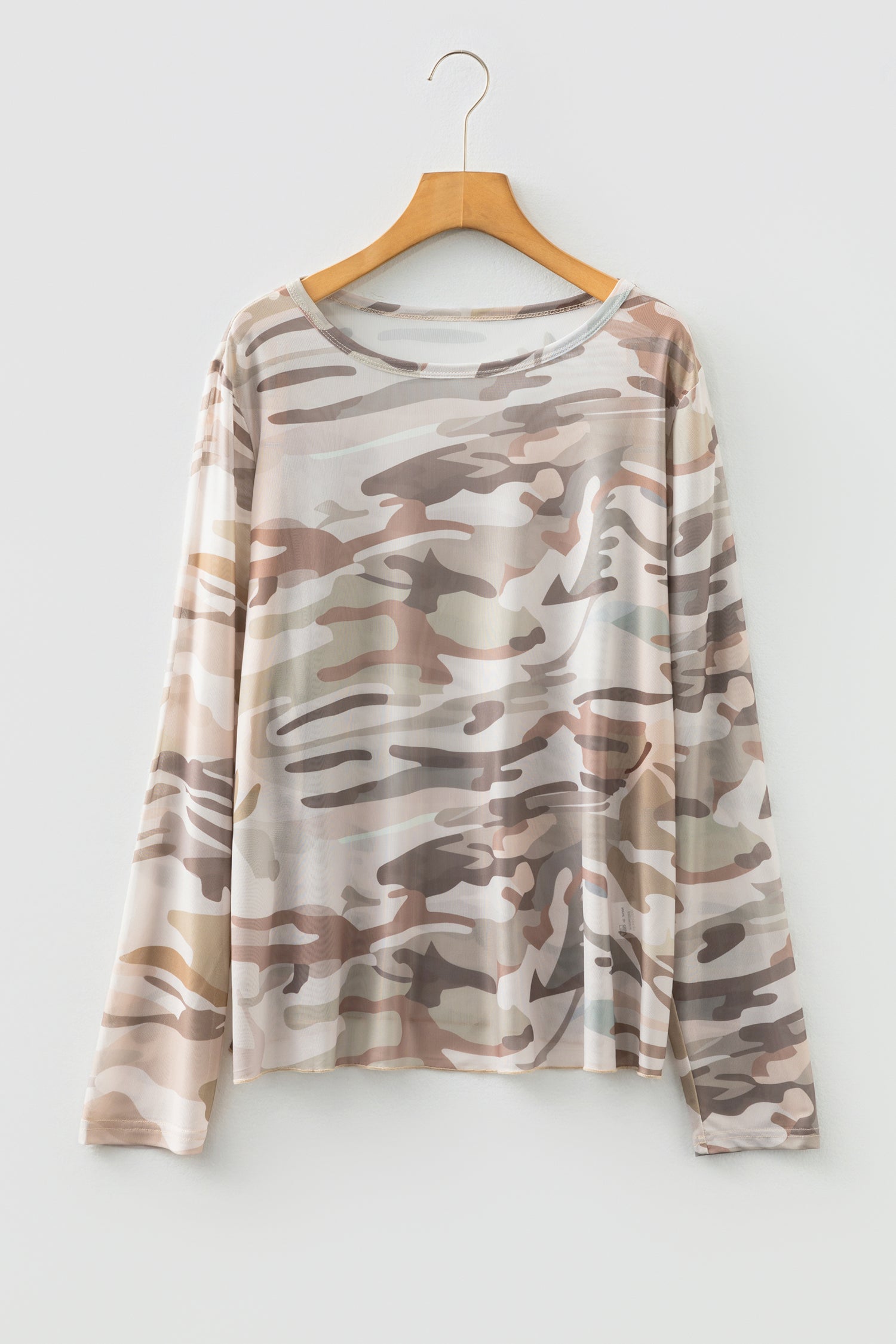 Green Plus Size Western Camo Print Mesh Long Sleeve Top - Snoopy's Closet
