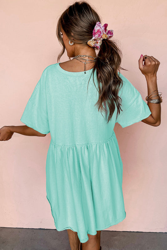Vestido Babydoll de un Solo Color con Bolsillos y Borde sin Rematar Moonlight Jade