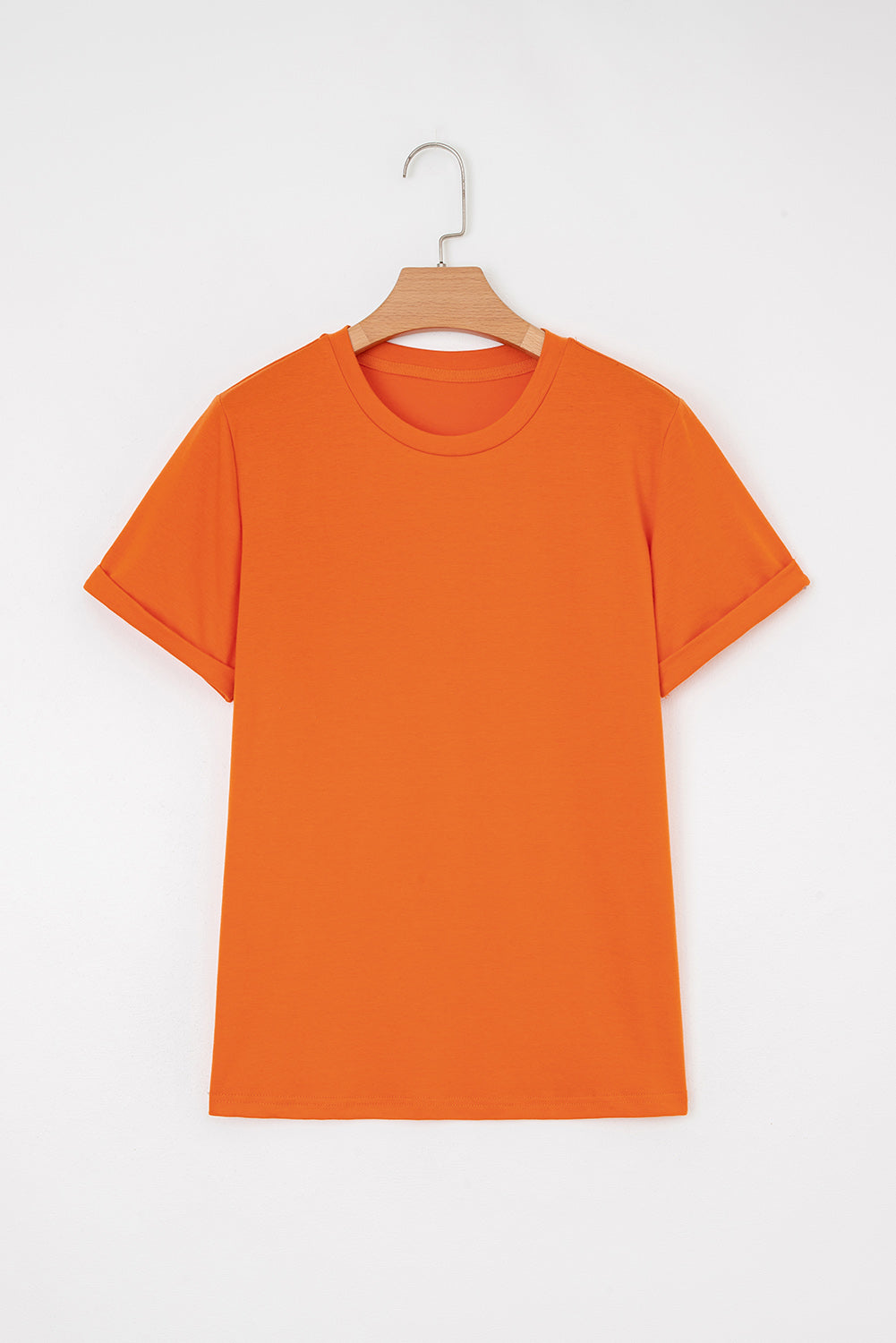 Orange Casual Plain Crew Neck Tee - Snoopy's Closet