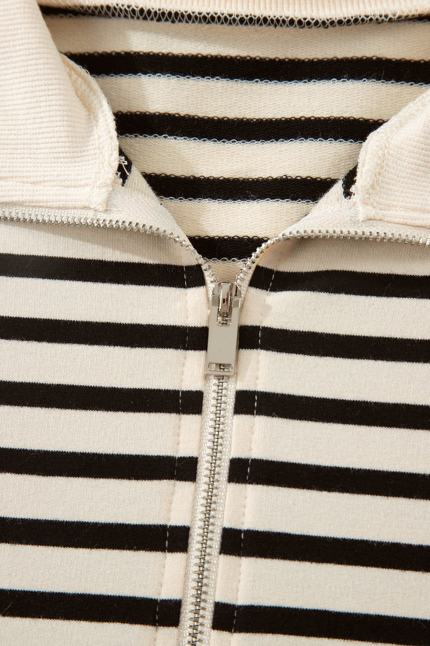 Black Stripe Ribbed Color Block Trim Zip Polo Tee Drawstring Shorts 2pcs Outfit - Snoopy's Closet