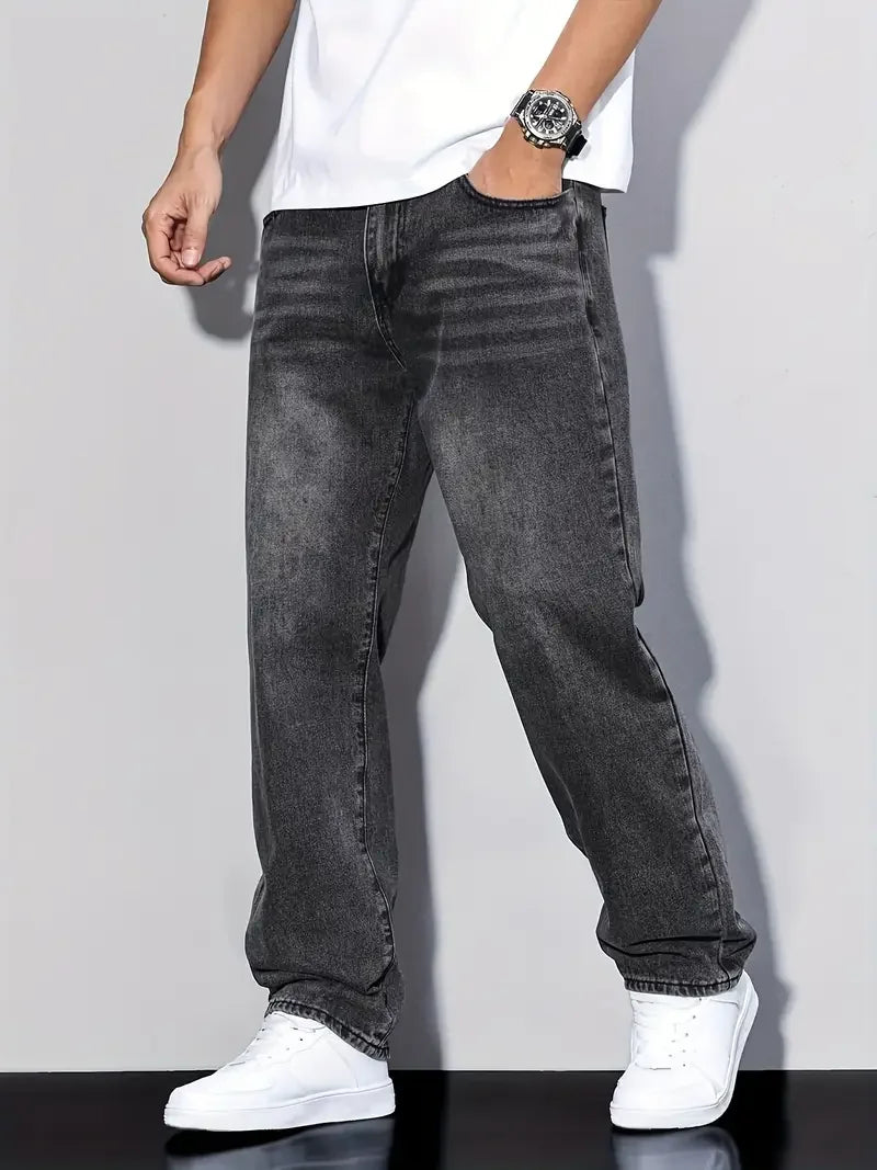 Vaqueros clásicos de corte recto para hombre - Mezcla de 65% algodón y 35% poliéster, 380 g/m² de peso pesado, lavable a máquina, ajuste regular, para todas las estaciones