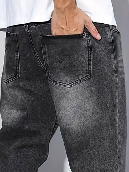 Vaqueros clásicos de corte recto para hombre - Mezcla de 65% algodón y 35% poliéster, 380 g/m² de peso pesado, lavable a máquina, ajuste regular, para todas las estaciones