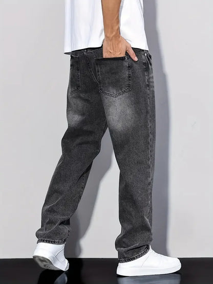 Vaqueros clásicos de corte recto para hombre - Mezcla de 65% algodón y 35% poliéster, 380 g/m² de peso pesado, lavable a máquina, ajuste regular, para todas las estaciones