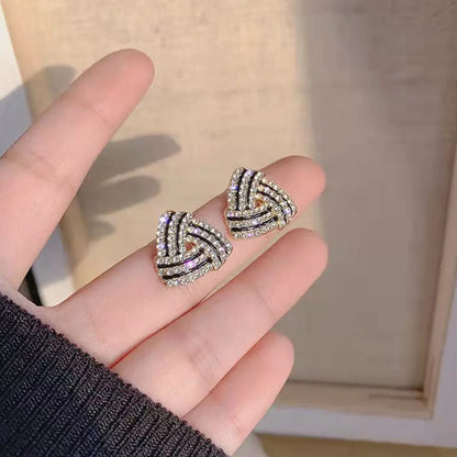 Aretes de oro laminado geométricos con pedrería de cristal, palabra "Love", joyería de fiesta de moda para mujer