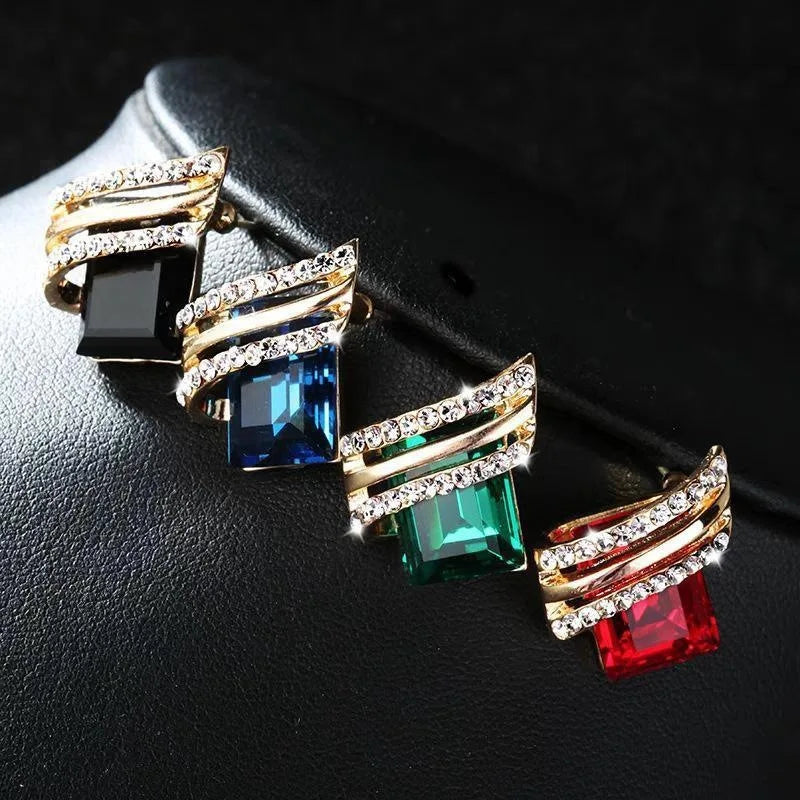 Pendientes de Botón Geométricos de Oro Azul de 18K con Cristal de Estrás y Corte Princesa, Joyería de Moda de Boda para Mujer