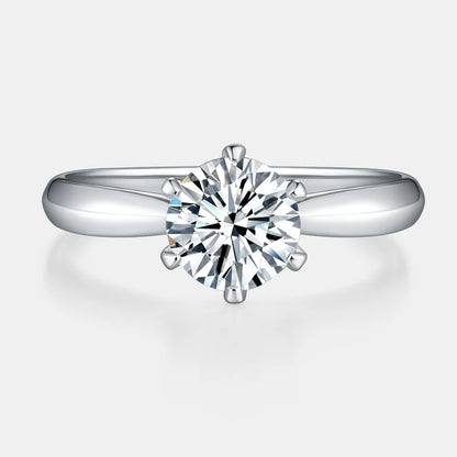 Anillo de Moissanita Personalizado de Seis Garras Femenino Elegante Anillo de Plata de Ley S925 Anillo de Joyería Fina para Mujer de Corte Brillante Redondo