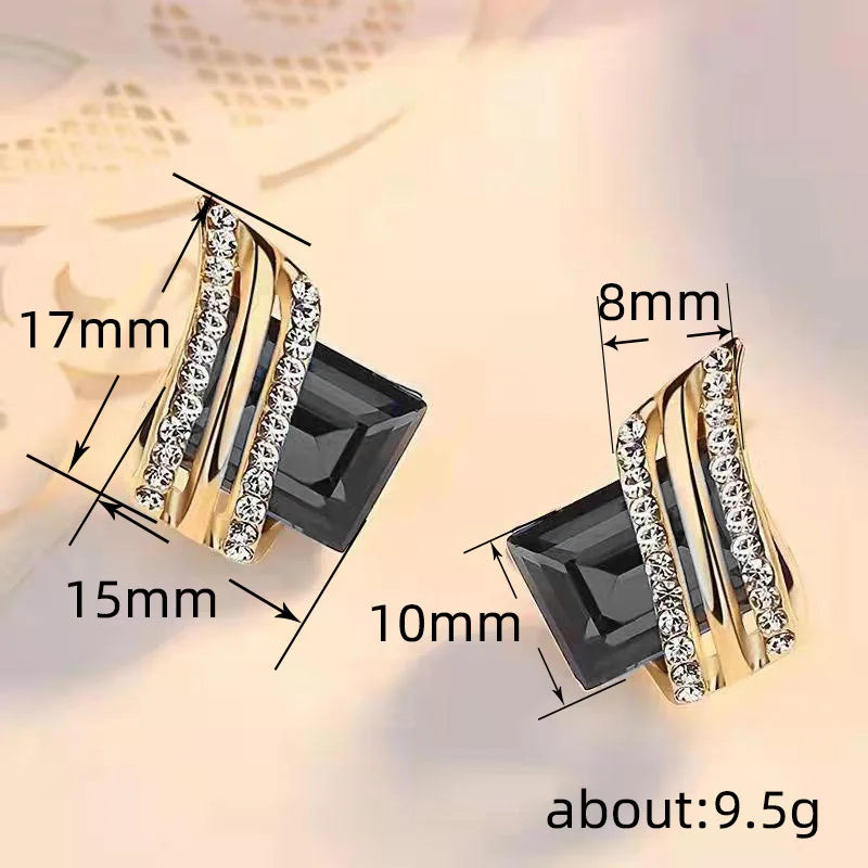Pendientes de Botón Geométricos de Oro Azul de 18K con Cristal de Estrás y Corte Princesa, Joyería de Moda de Boda para Mujer