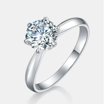 Anillo de Moissanita Personalizado de Seis Garras Femenino Elegante Anillo de Plata de Ley S925 Anillo de Joyería Fina para Mujer de Corte Brillante Redondo