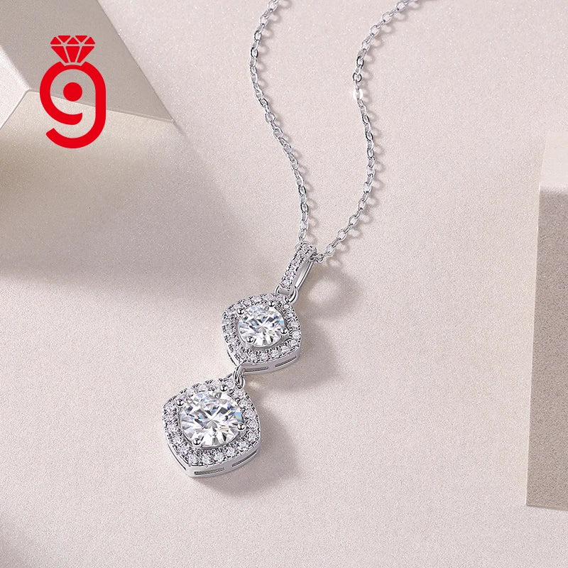 Joyería fina de plata de ley nupcial con colgante de moissanita redonda, collar con cadena de eslabones para mujer, para boda, banquete, fiesta de compromiso