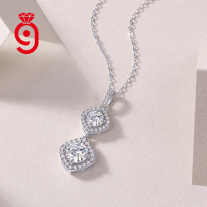 Joyería fina de plata de ley nupcial con colgante de moissanita redonda, collar con cadena de eslabones para mujer, para boda, banquete, fiesta de compromiso