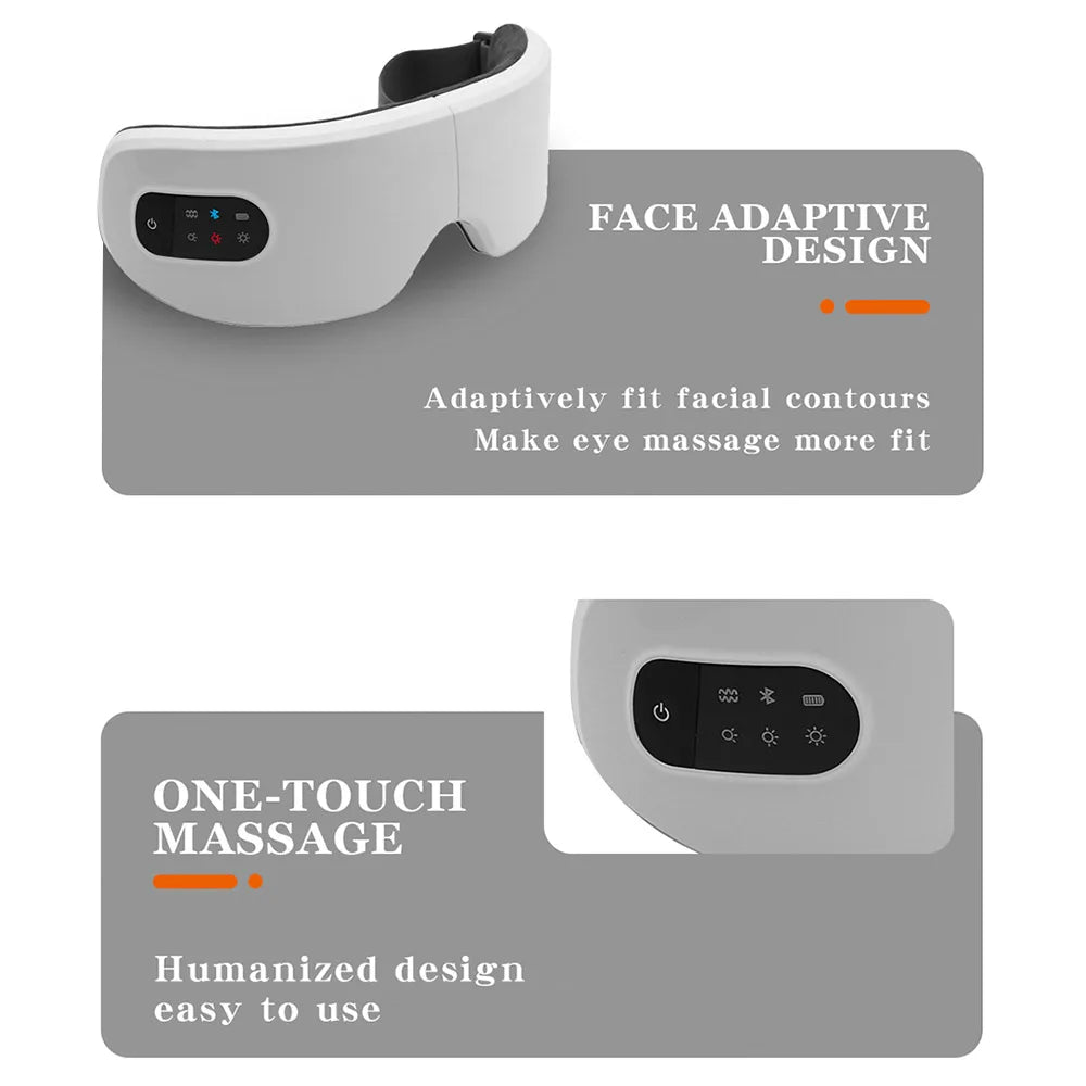 Masajeador ocular eléctrico Compresa caliente Alivio del estrés Calefacción Vibración Masaje Conectar música Relajación Cuidado ocular plegable Gafas inteligentes