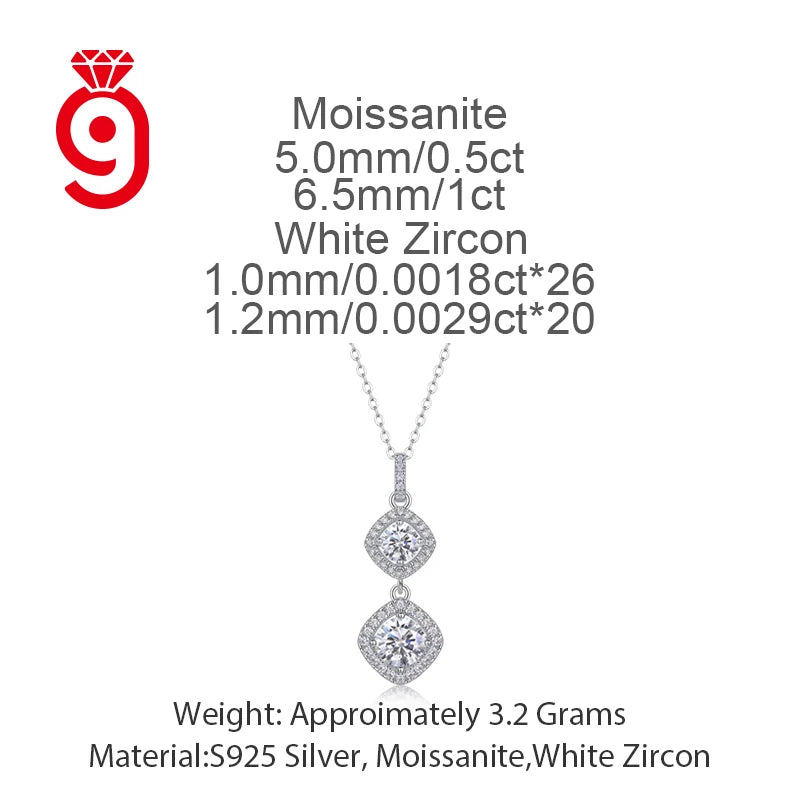 Joyería fina de plata de ley nupcial con colgante de moissanita redonda, collar con cadena de eslabones para mujer, para boda, banquete, fiesta de compromiso