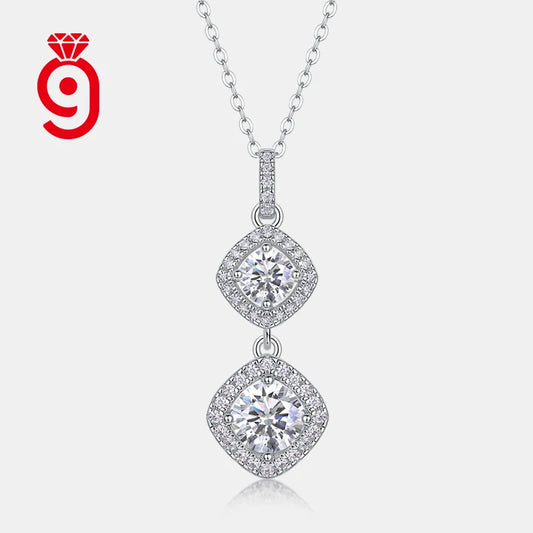 Joyería fina de plata de ley nupcial con colgante de moissanita redonda, collar con cadena de eslabones para mujer, para boda, banquete, fiesta de compromiso