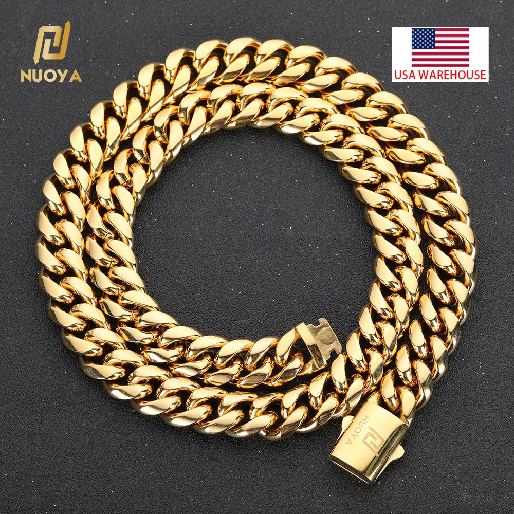 NUOYA Joyería de rapero moderna Collar de hip hop Diseño personalizado Collar de cadena cubana para hombres y mujeres Logotipo personalizable