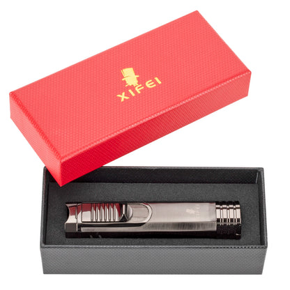 Encendedor de puros XIFEI a prueba de viento con perforador y aguja, de metal, portátil, con triple llama, multifunción, recargable, accesorios para fumadores