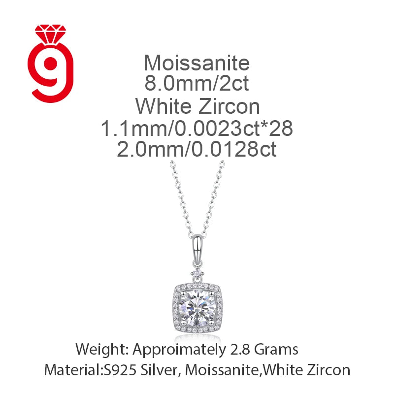 Fine Jewelry 925 Sterling Silver Wedding Jewelry Moissanite Necklace 2Ct D Color VVS1 Pendant Women Link Chain Necklace
