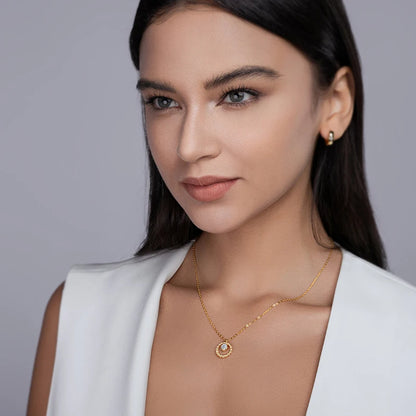 Collar de moissanita de plata 925 con colgante de círculo con cuentas de oro, piedra central de 5 mm y 0,5 ct, elegante y minimalista, joyería fina, regalo para mujer