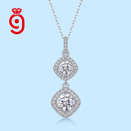 Joyería fina de plata de ley nupcial con colgante de moissanita redonda, collar con cadena de eslabones para mujer, para boda, banquete, fiesta de compromiso