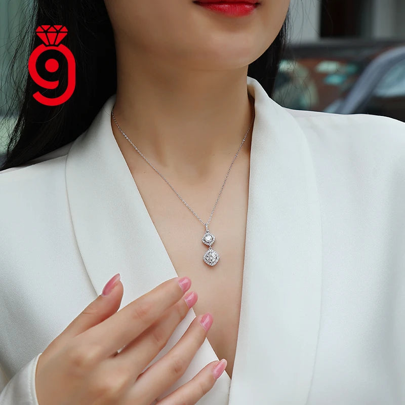 Joyería fina de plata de ley nupcial con colgante de moissanita redonda, collar con cadena de eslabones para mujer, para boda, banquete, fiesta de compromiso