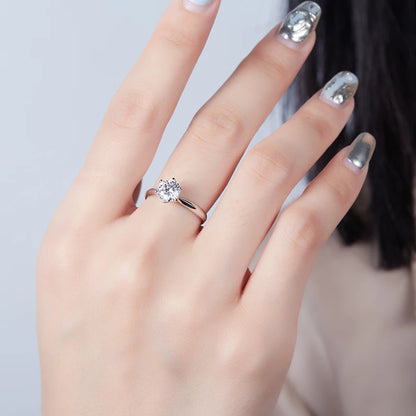 Anillo de Moissanita Personalizado de Seis Garras Femenino Elegante Anillo de Plata de Ley S925 Anillo de Joyería Fina para Mujer de Corte Brillante Redondo